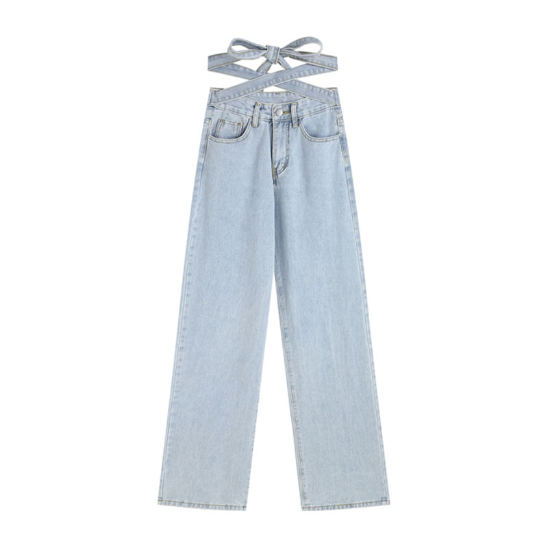 Fashion Thin Straight Loose Design Wide Leg Trousers With Straps