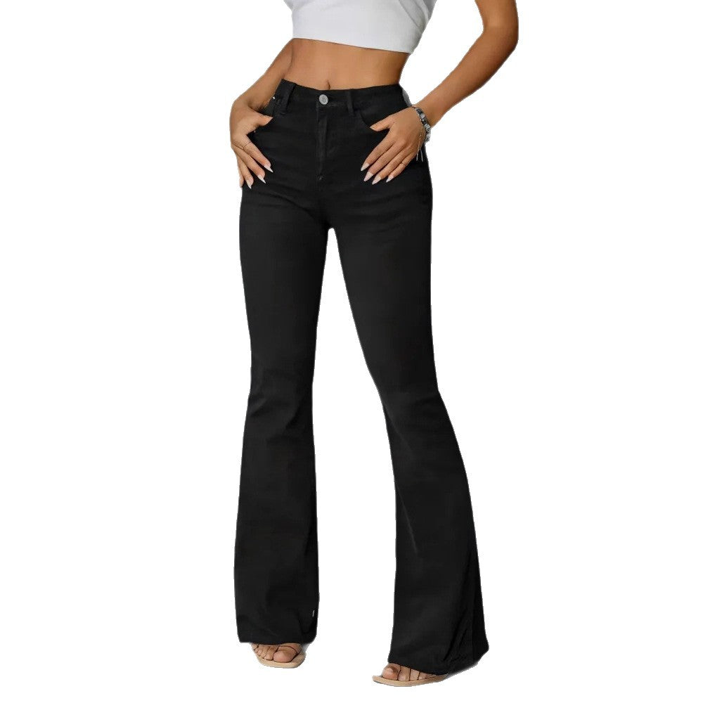Women's Solid Color Flared Wide-Leg Jeans