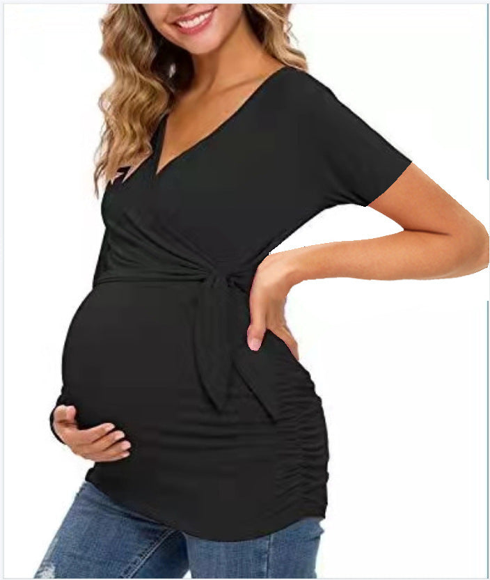 Cross V-Neck Breastfeeding T-Shirt Maternity Top