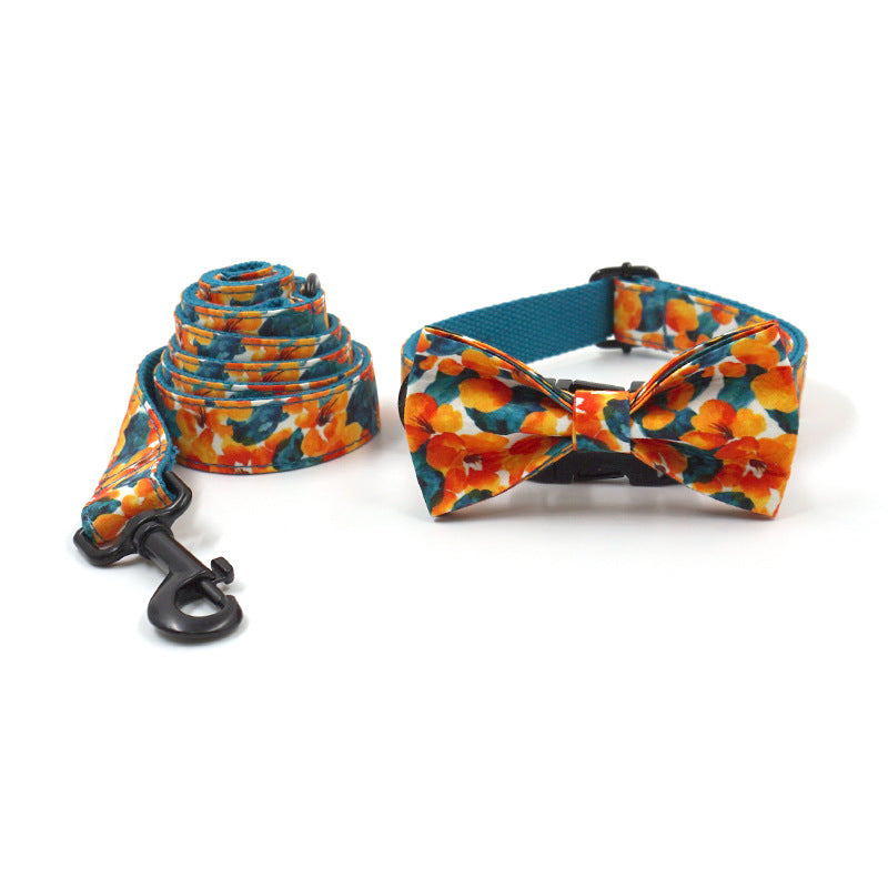Cross-border New Hawaiian Dog Collar Leash Bow Set