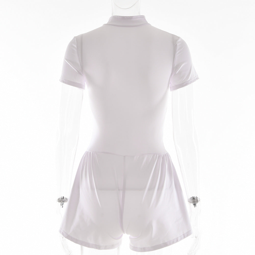 Women's Round-neck Short-sleeved Zippered Bottom Shirt Bodysuit