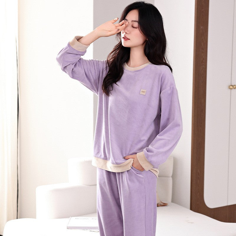 Womens Solid-Color Casual Plus-Size Loose Pajama Set