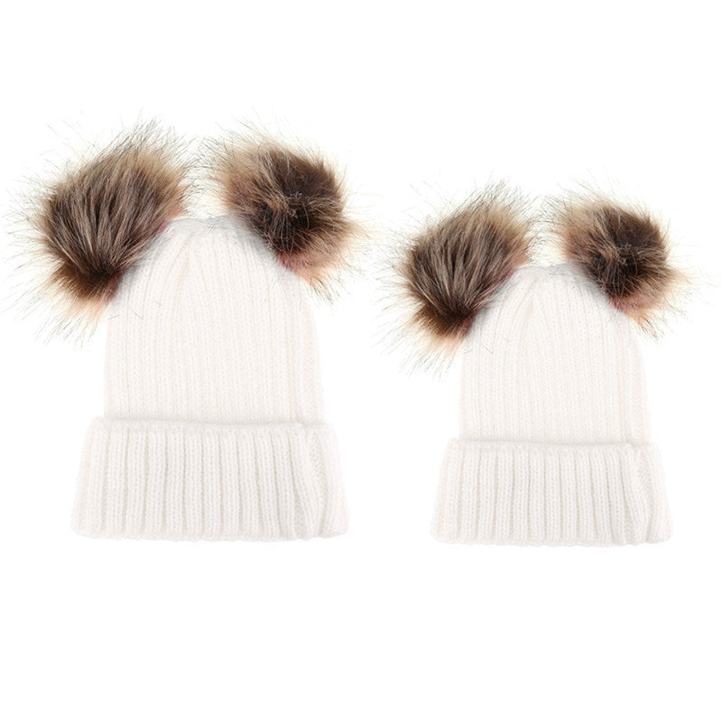 Woolen Cap Pairs Of Fur Balls