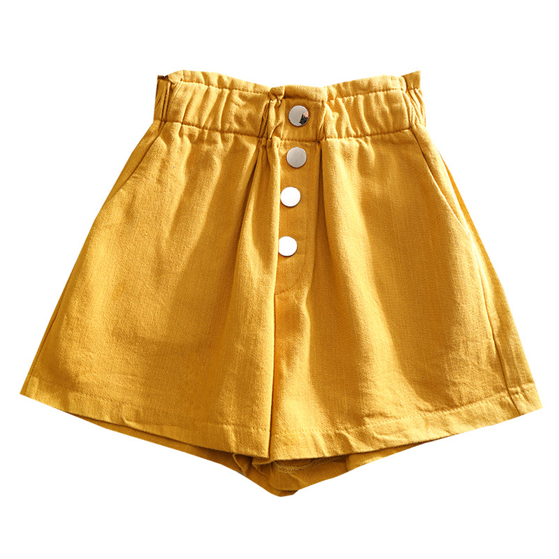 Breasted elasticated high waist shorts