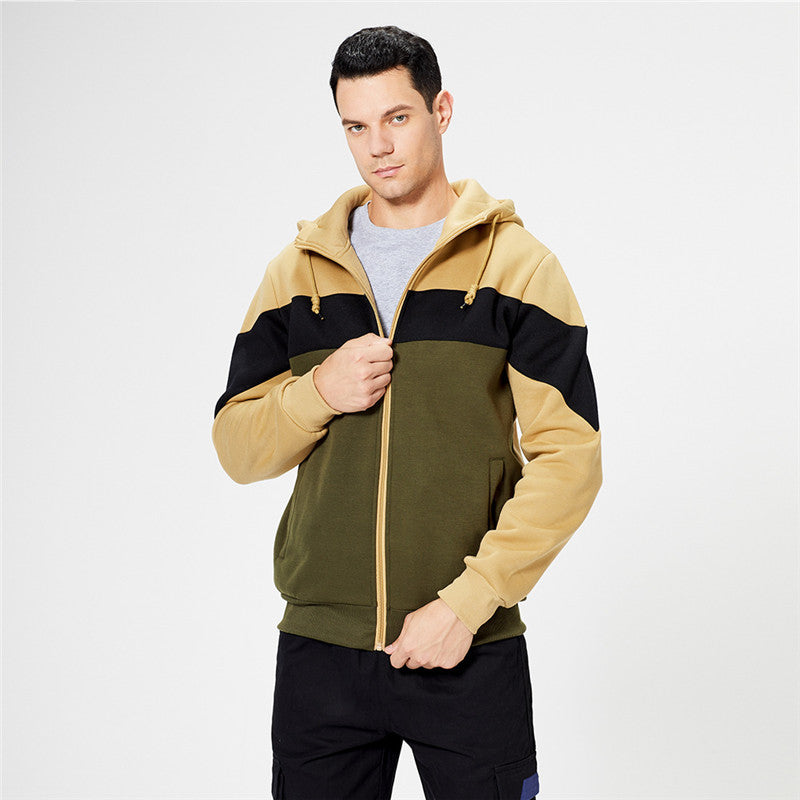 Color Block Cardigan Sweater Youth Loose Men's Color Contrast Fashion Jacket