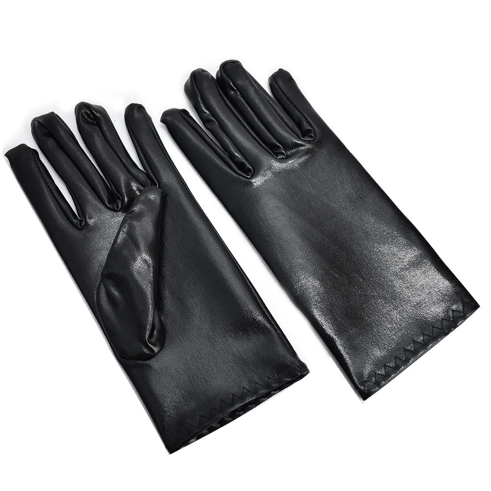 Women's Short Bright Leather Play Punk Gloves