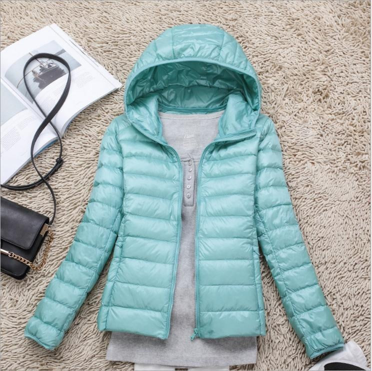 Thin Hood Short White Duck Down Warm Jacket