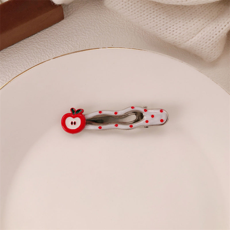 Red Stereo Love Heart-shaped Hairpin French Retro Dots Willow Leaf Clip
