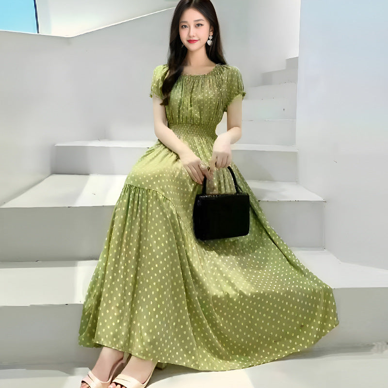 Summer Ethnic-style Elastic-waist Beach Bohemian Shoulder Dress