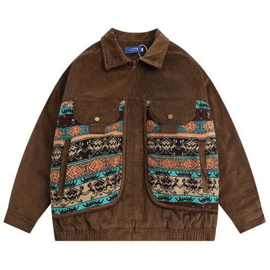 Color Matching Large Pocket Cotton Jacket Coat Men's Loose Autumn And Winter Quilted Lapel Cotton Top