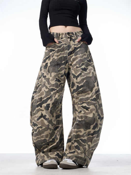 Overalls Wide-leg Pants Women's Washed Camouflage Couple Pants