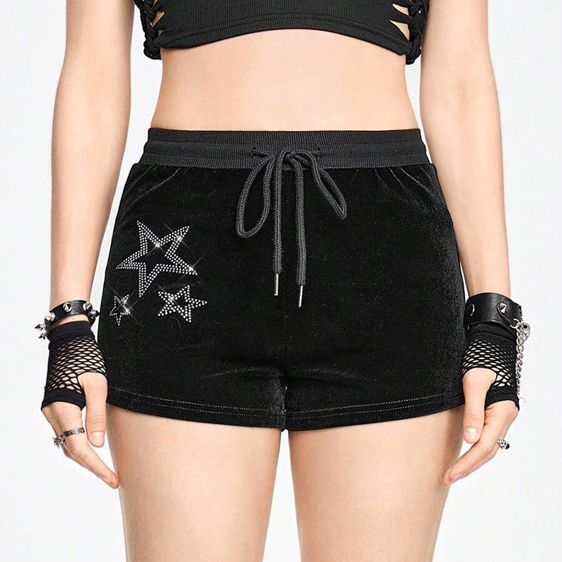 Women's Elastic High-Waist Loose Drawstring Velvet Shorts