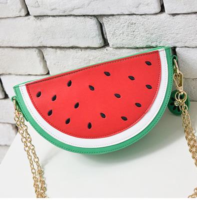 summer new female bag PU leather women bag cute fruit packet chain Shoulder Messenger Bag orange watermelon Strawberry bag