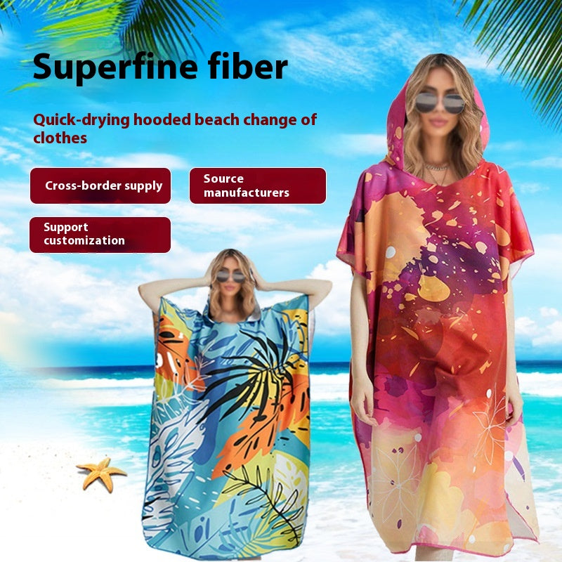 Cross-border Hot Selling Floral Hooded Laundry Quick-drying Towel Cloak Bathrobe Beach Towel Bathtub Pool Shawl Wholesale