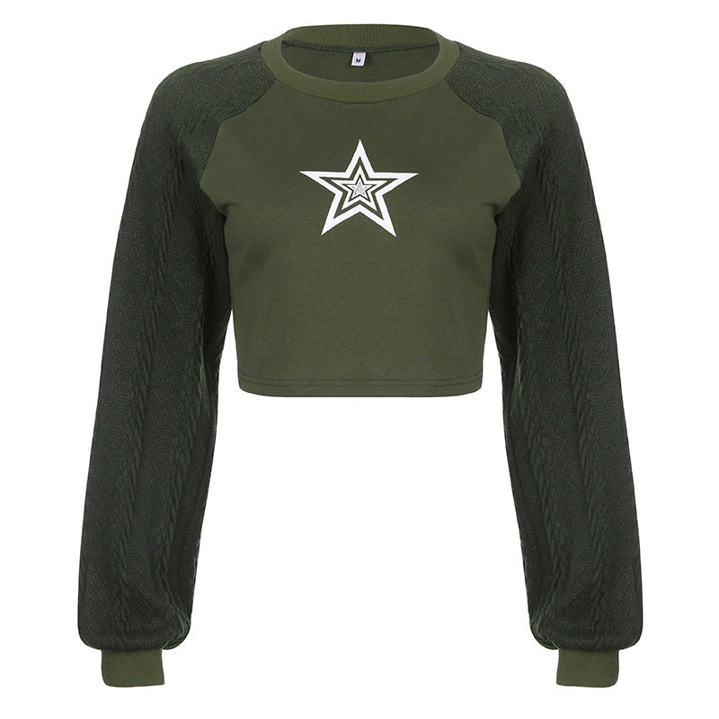 Europæisk og amerikansk trend ny stjerneprint kontrast uld raglanærmet sweater