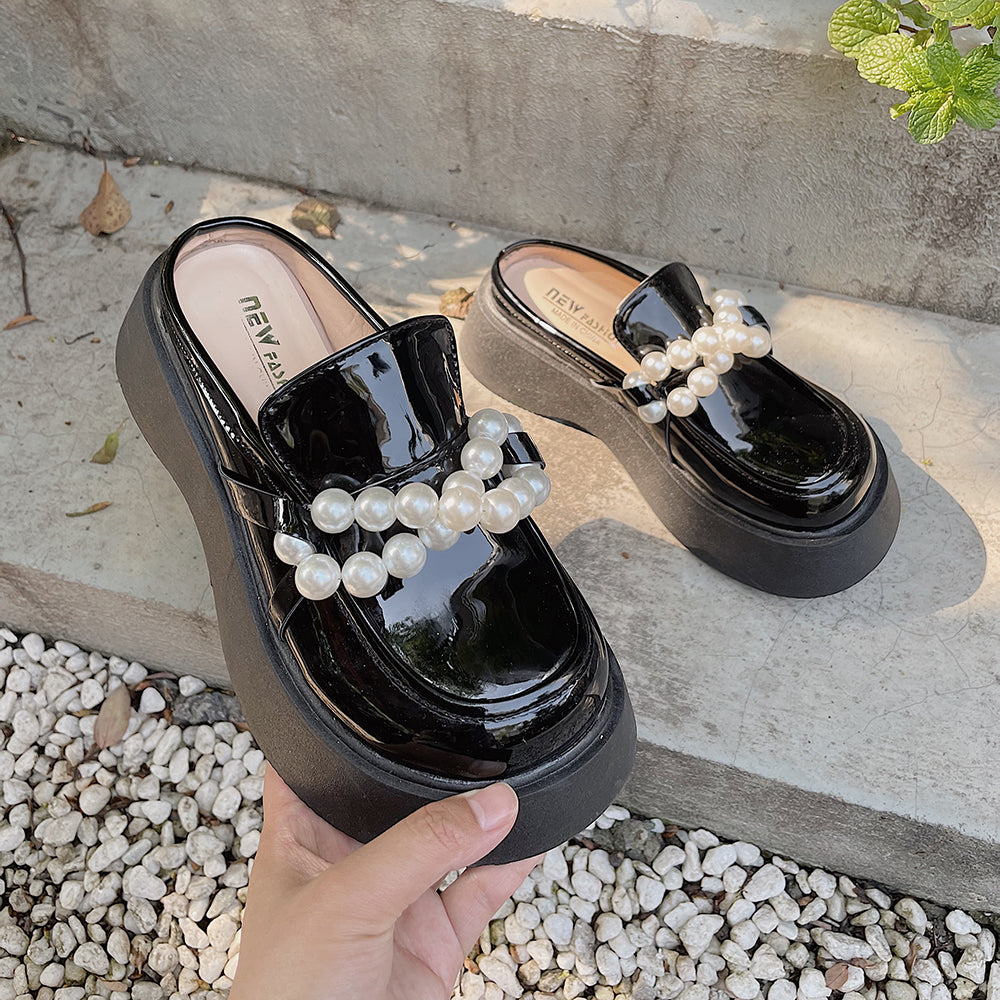 Baotou Half Slippers Female Pearl Fairy Slippers
