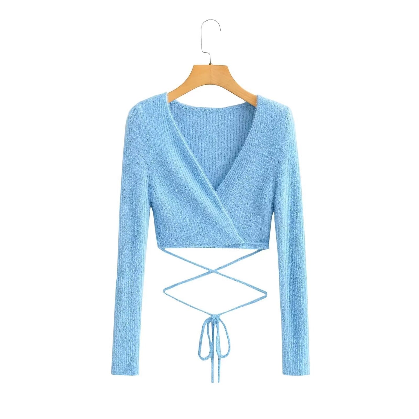 Knit bluse med lange ærmer og tynde stropper til damer
