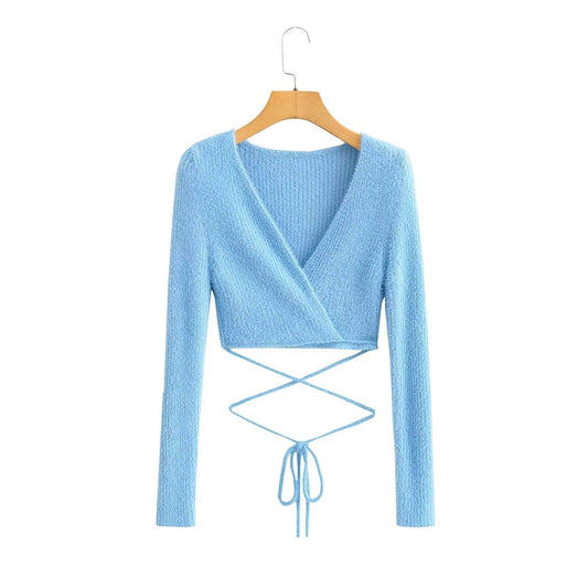 Women's Fashion Long Sleeve Knit Top With Thin Straps