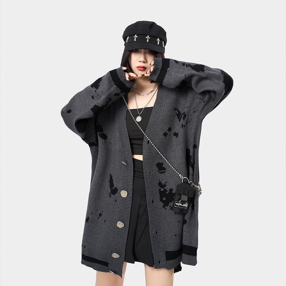 Dark Trendy Brand Jacquard Sweater Jacket Men Ins Autumn