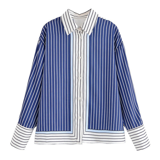 Patchwork Stripes Shirt Casual Pants