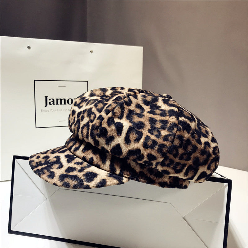 Fashion Retro Personality Leopard Octagonal Hat