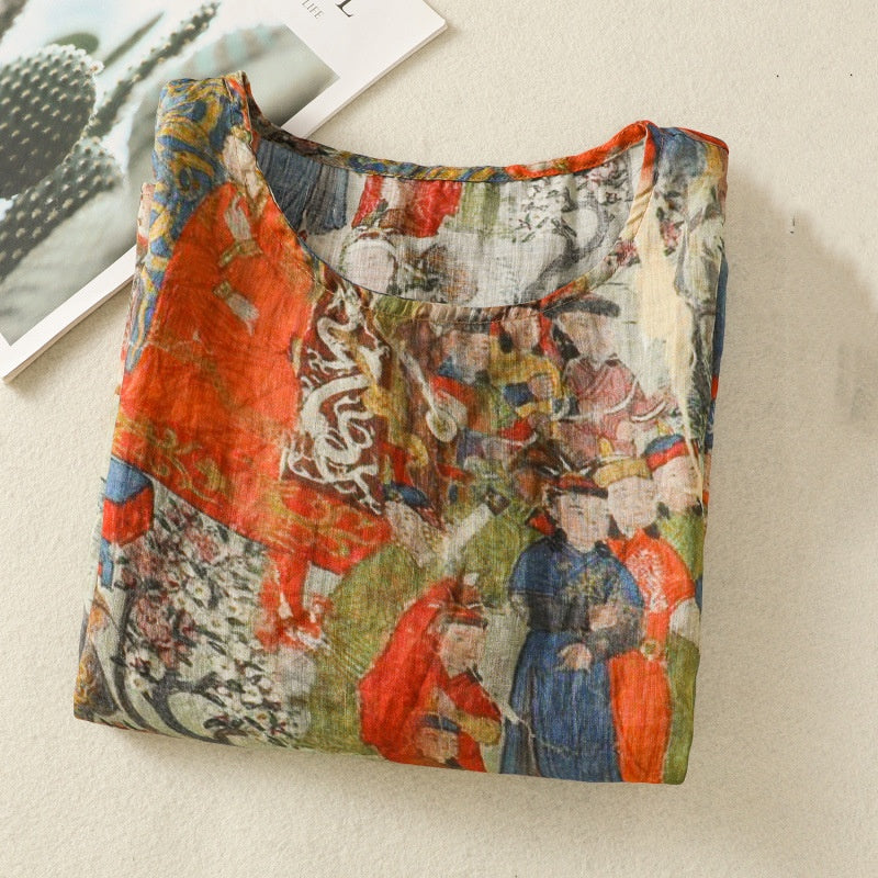 Women's Ramie Pullover Printed Slimming Comfortable Vest