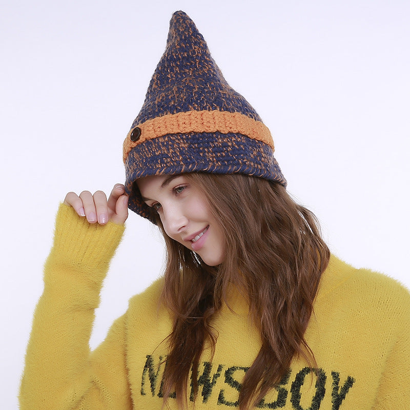 Wool Mixed Color Hat Witch Pointed