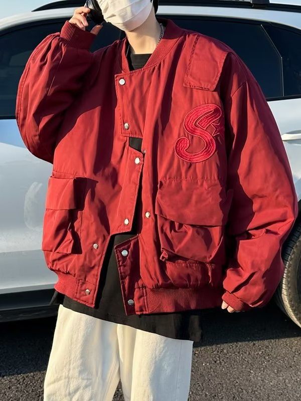 Wine Red Irregular Overalls Men's Spring And Autumn High-grade Pilot Jacket Short Baseball Uniform