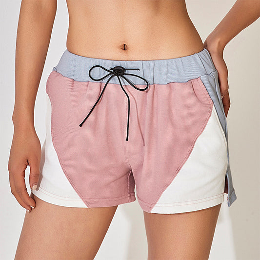 Ribbed contrast stitching lace-up shorts