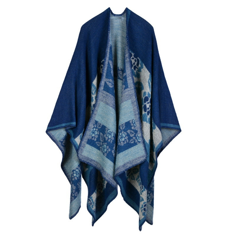 Thickened florets warm cashmere shawl cape