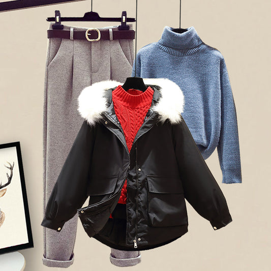 Women's Padded Jacket Sweater Set Made Of Cotton