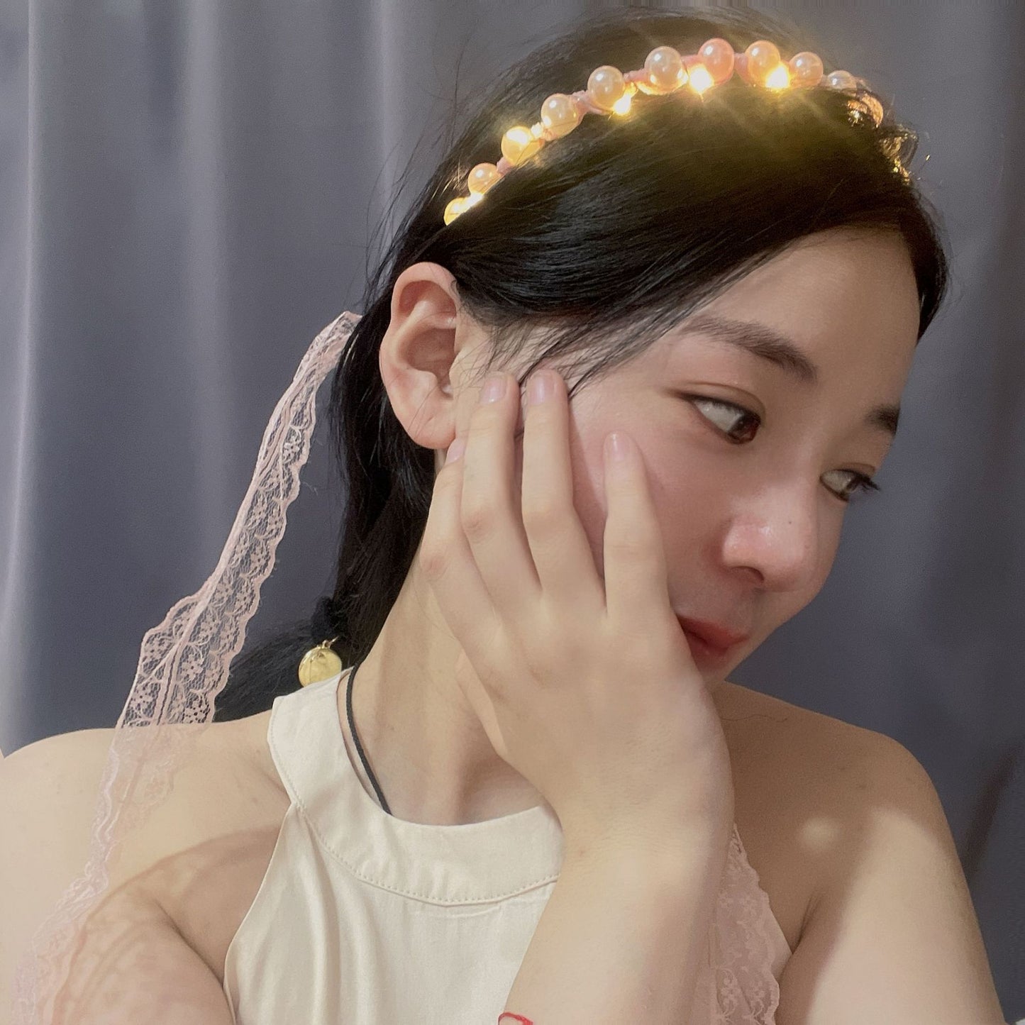 Fairy Luminous Hair Band Hair Band A System With Female Tie Hair Gentle Lace Pearl Band Headdress