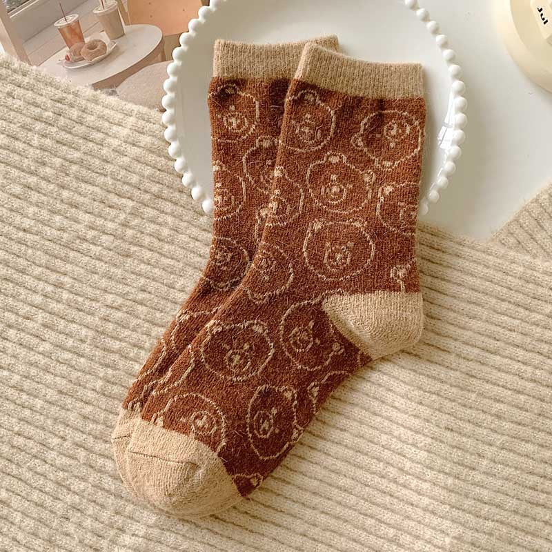 Chocolate Bear All-Match Niche Design Mid-Calf Socks