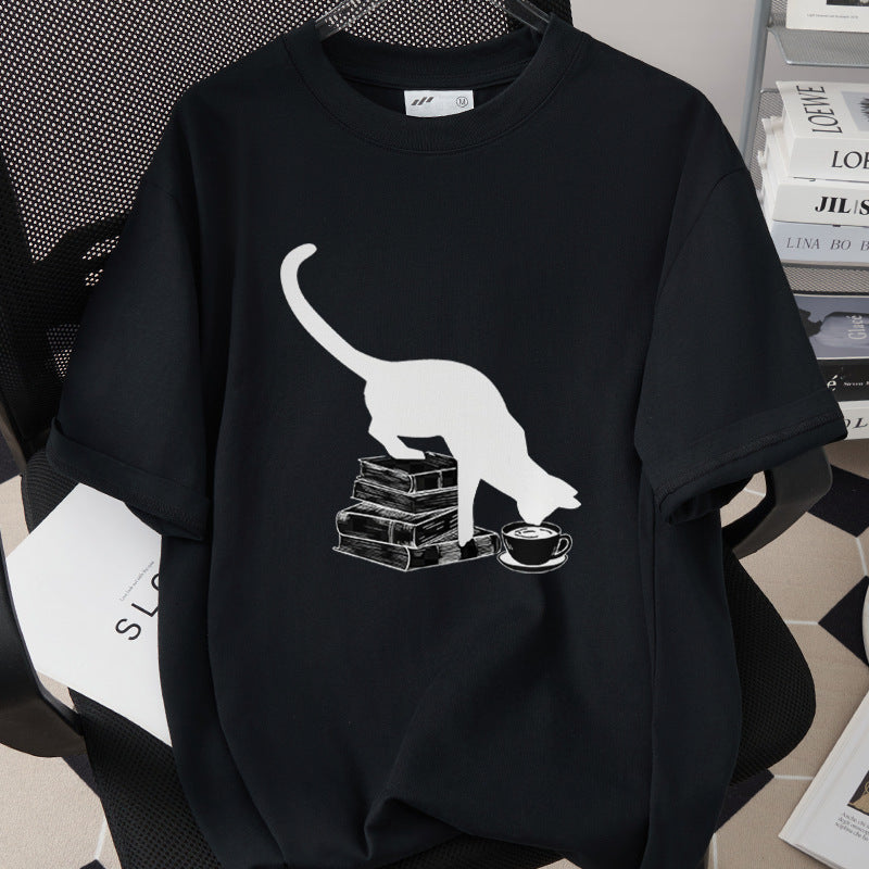 Cat-themed Creative Print T-shirt Simple And Trendy
