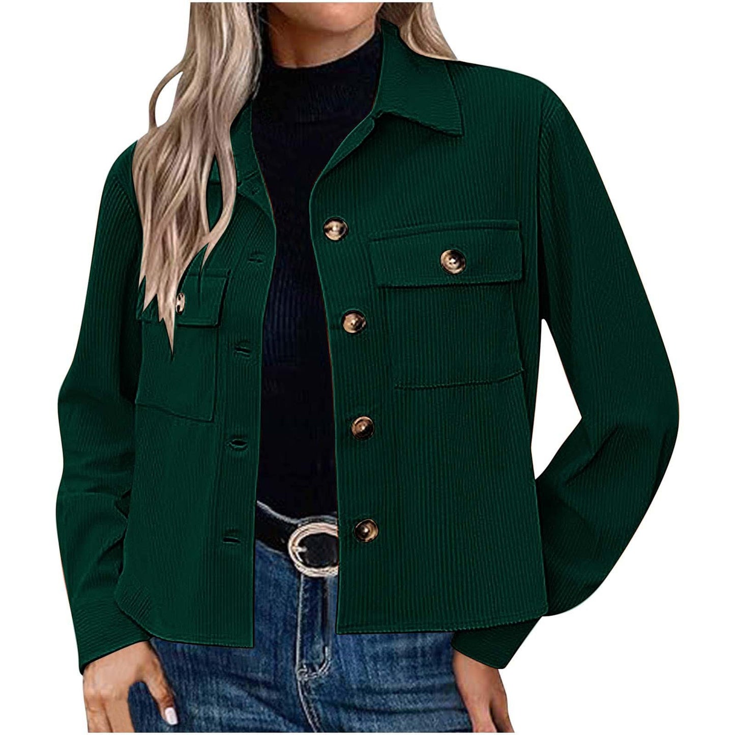 Women's Fashion Casual Short Short Corduroy Button Jacket