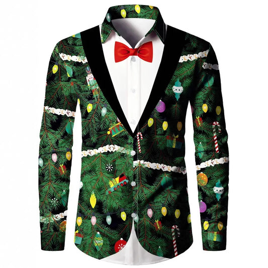 Fashion Men's False Two Pieces Digital Printing Shirt