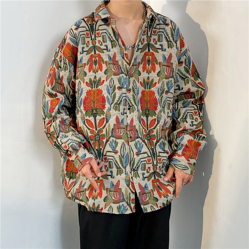 Loose Autumn And Winter Japanese-style Retro Ethnic Style Couple Long Sleeve Shirt