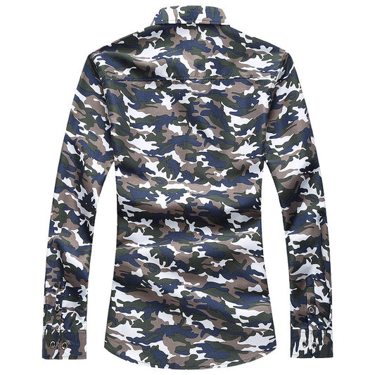 Large size men's long-sleeved floral shirt