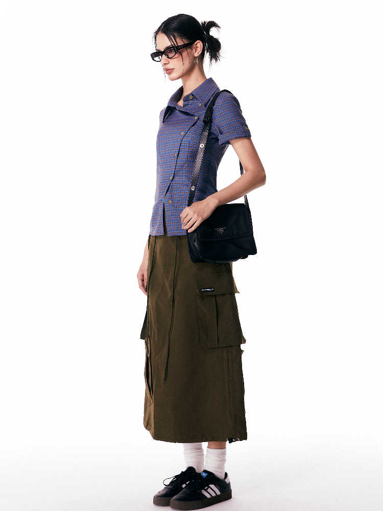 Women's Short-sleeved Plaid Shirt Retro Top