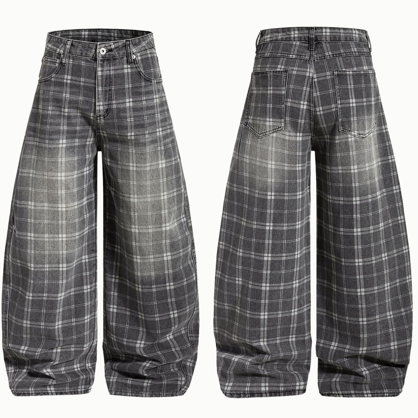 Womens Distressed Plaid Bootcut Jeans