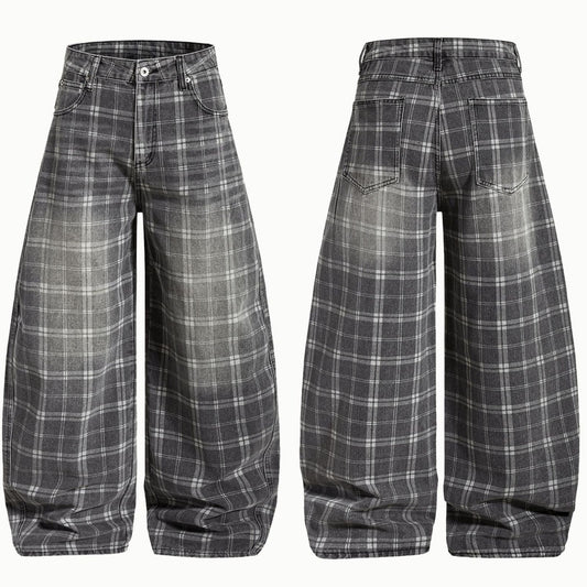 Womens Distressed Plaid Bootcut Jeans