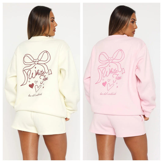 Langærmet sweatshirt-hættetrøje med sløjfe-print til kvinder