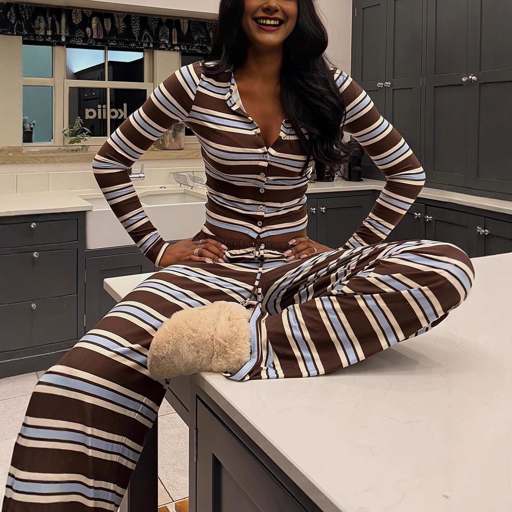 Womens Knitted Crew Neck Top And High Waisted Straight Leg Pants Set