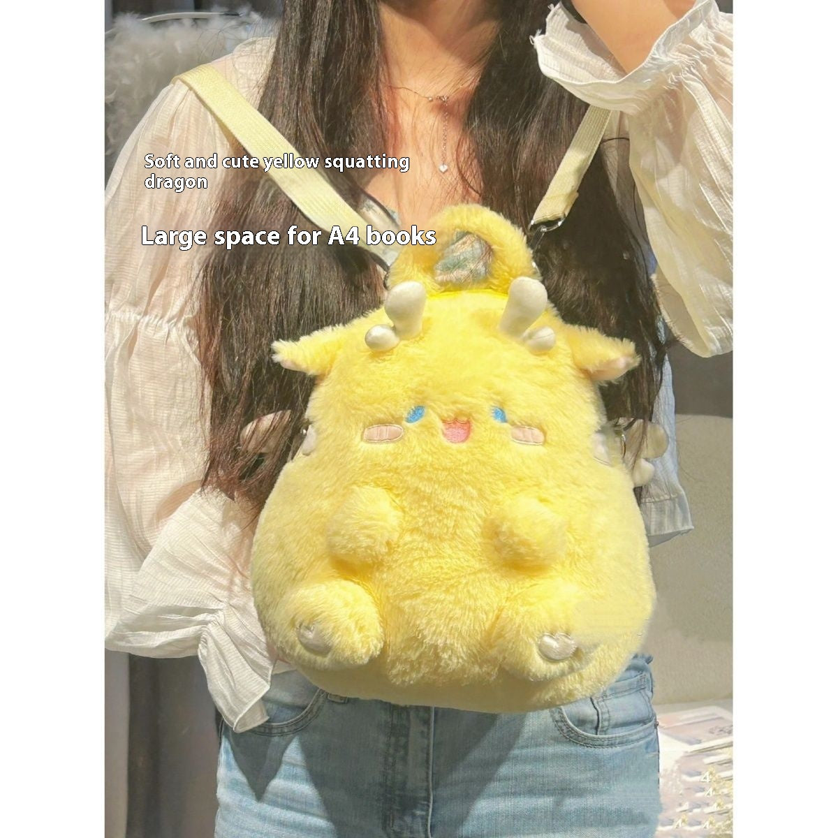 Squatting Dragon Cartoon Plush Doll Bag Girl's Heart Backpack
