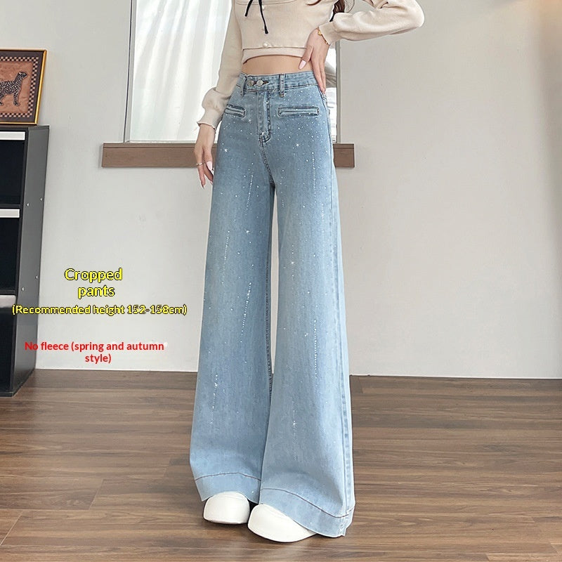 Hot-stone Embellished High-waisted Slimming Wide-leg Jeans