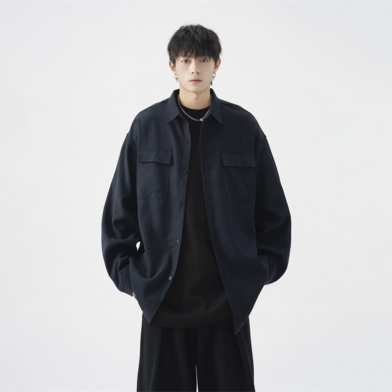 Herre løs oversize casual arbejdsskjortejakke