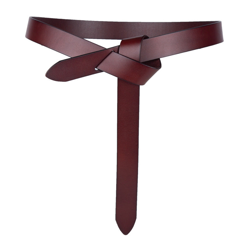 Casual No Buckle Knotted First Layer Leather Ladies Belt