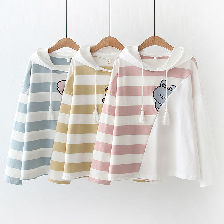 Sweet Cartoon Striped Print Sweatshirt Hoodie