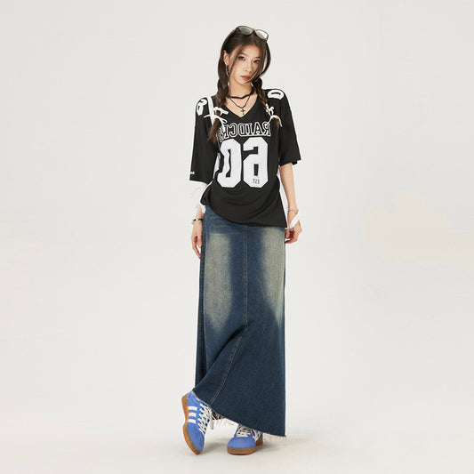 Women's Multi-colored Rough Edges Denim Skirt
