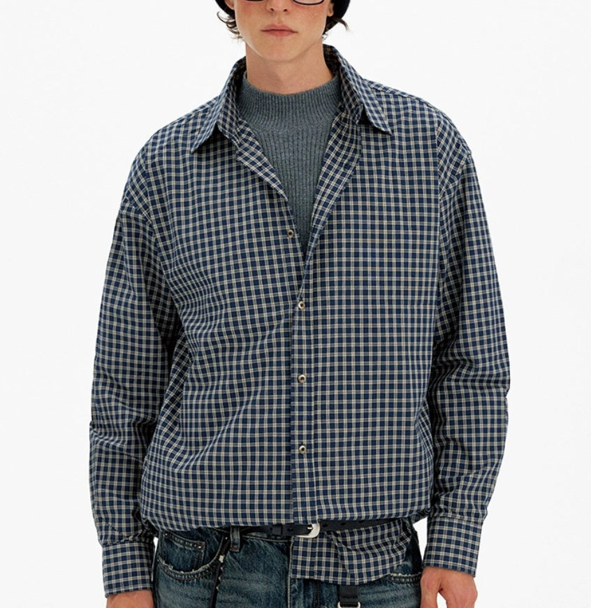 Retro Minimalist Color Block Plaid Long Sleeve Shirt